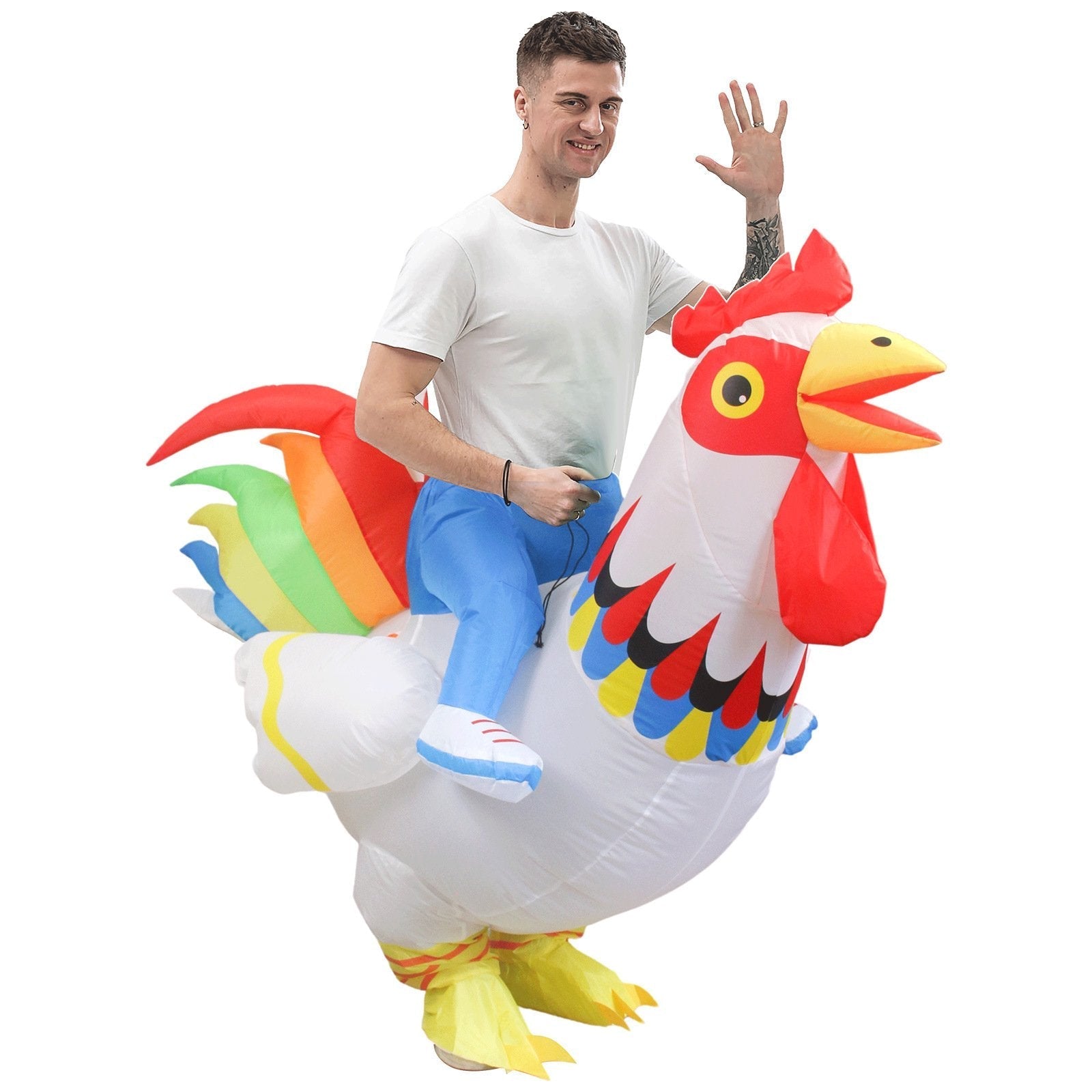 BuyHilarious Inflatable Red and White Rooster Costume Adult Halloween Party Mascot Outfit Now Cheaper With 3 - 5 Days Ship - PajamasBuy