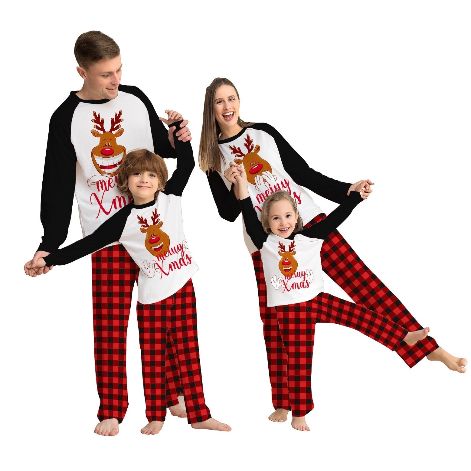 Family Matching Christmas Deer Print Xmas Pajamas Set for Adults Kids Pets - PajmasBuy