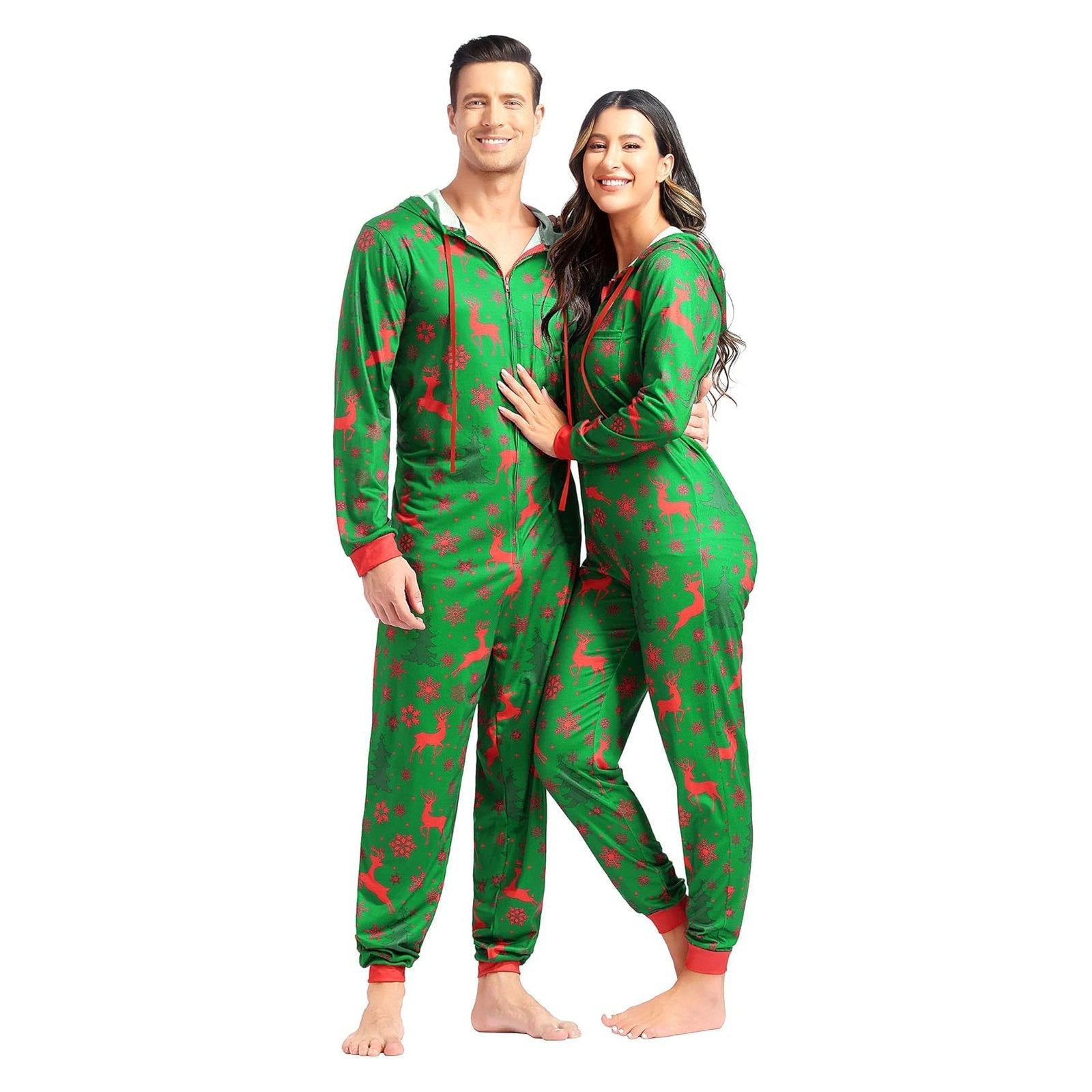 Christmas Couples Matching Pajamas Reindeer Print Multicolored for Men and Women - PajmasBuy