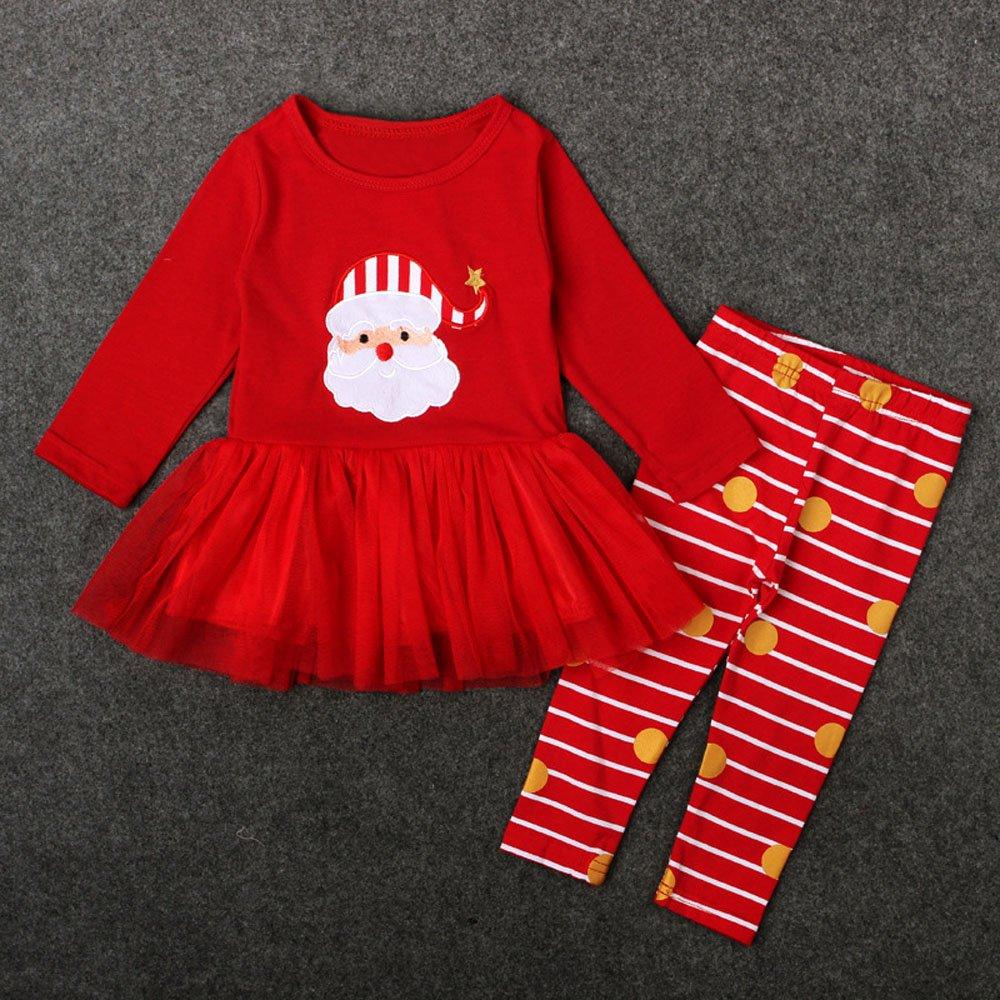 Christmas Santa Claus Long-sleeved Striped Trousers Two Piece Suit for Girls