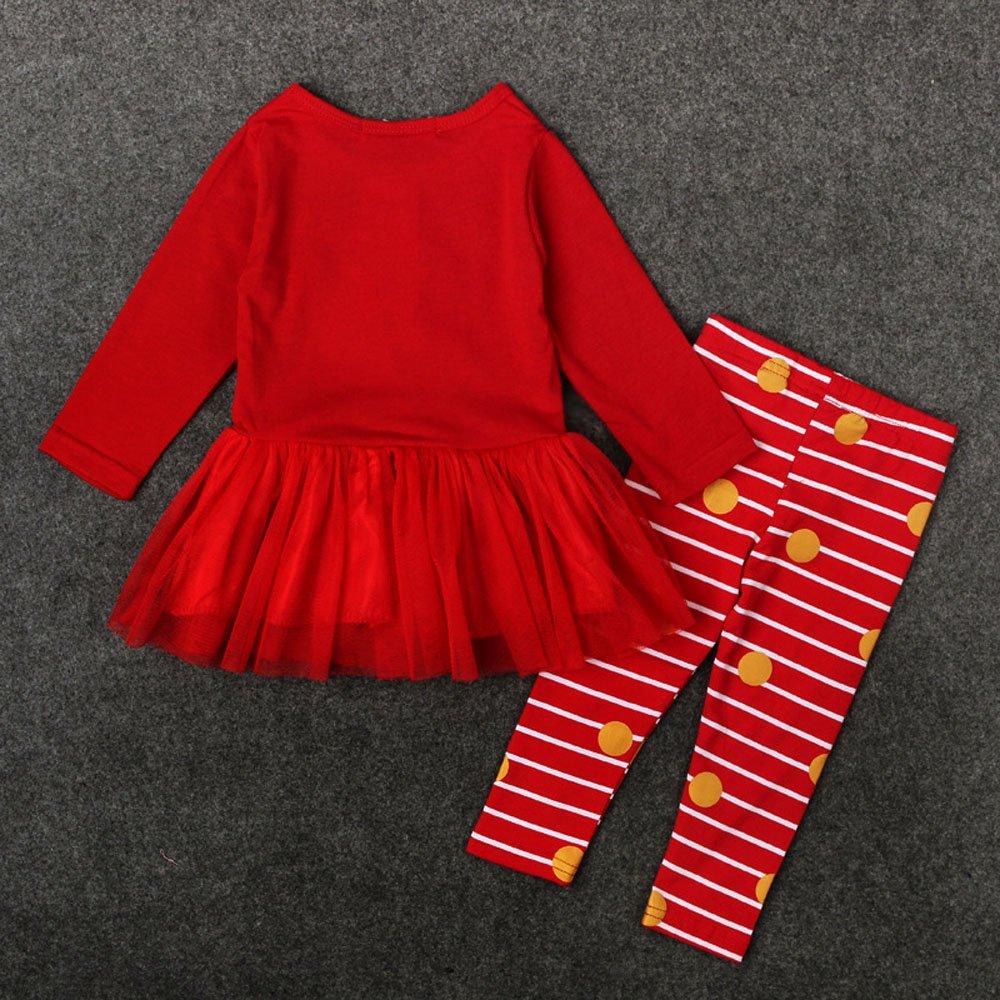 Christmas Santa Claus Long-sleeved Striped Trousers Two Piece Suit for Girls