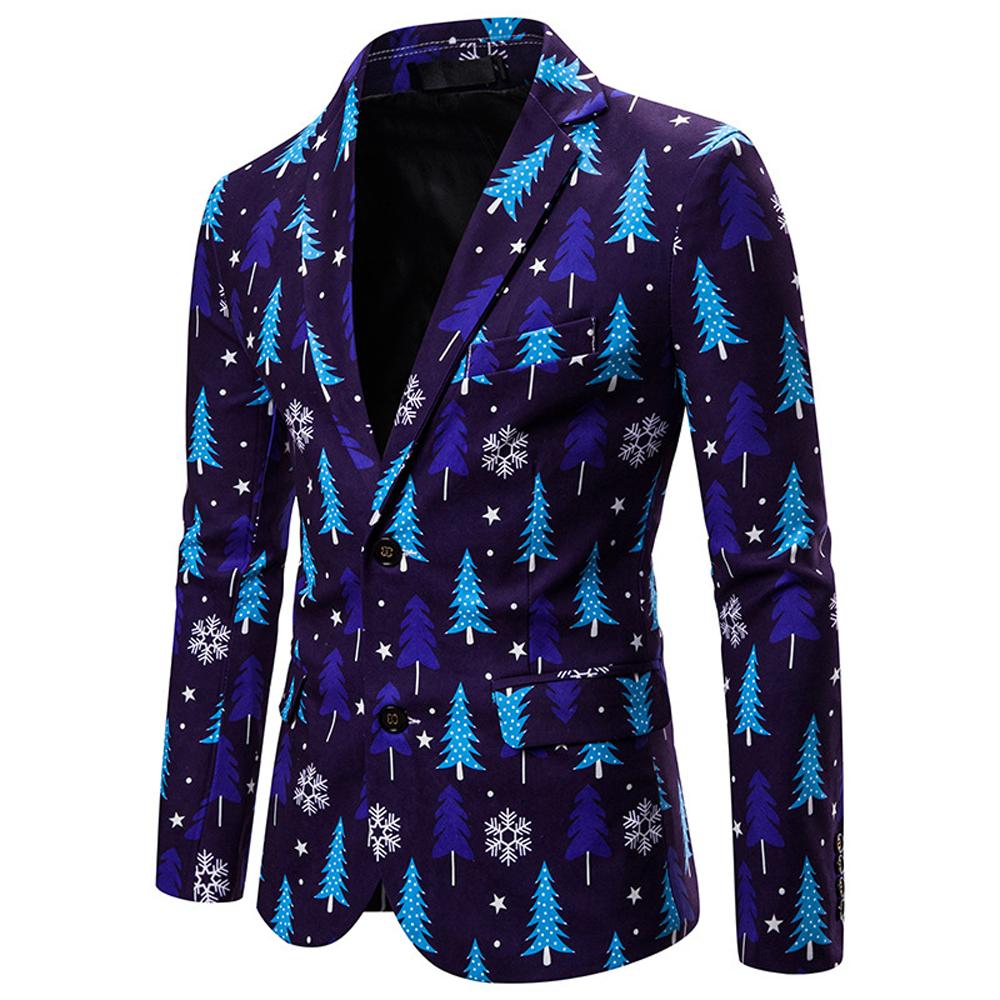 Christmas blue Dinner Jackets for Men Holiday Santa Printed Blazers Outfit Suits