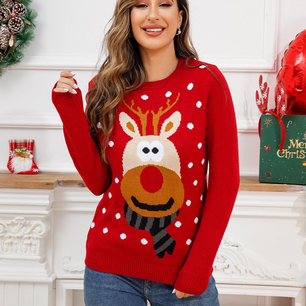 Women's Christmas Ugly Sweater Cute Cartoon Knit Patterns In Red Pink and Burgundy|?PajmasBuy