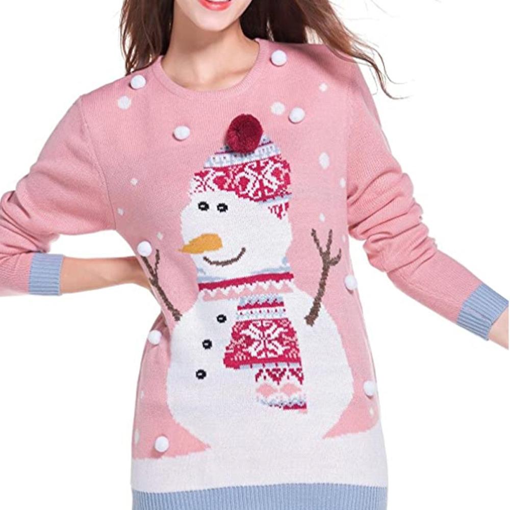 Women's Christmas Ugly Sweater Cute Cartoon Knit Patterns In Red Pink and Burgundy|?PajmasBuy