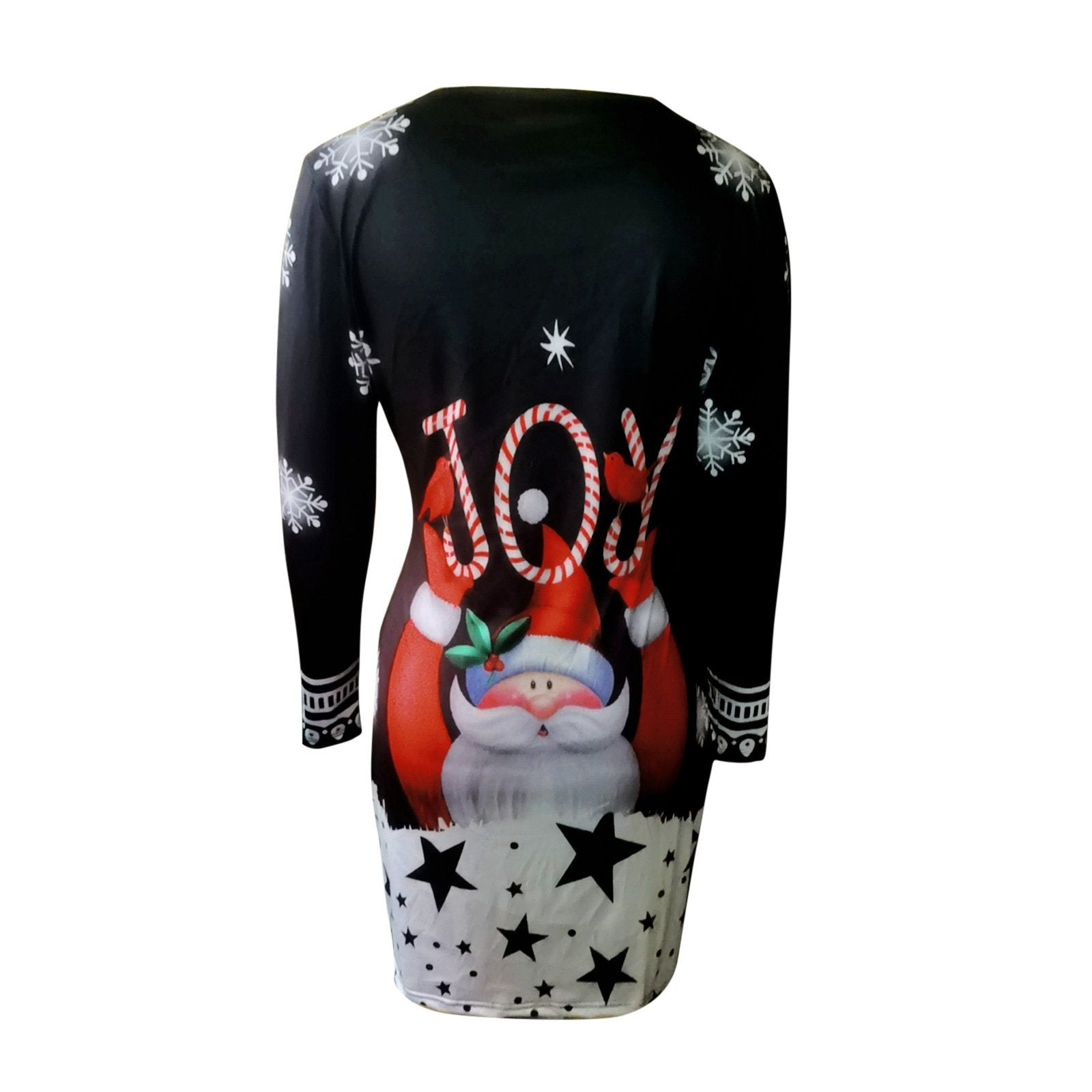 Women's Long Sleeve Christmas Top Dress Mid-Length Round Neck Pullover Print Bag Hip Dress