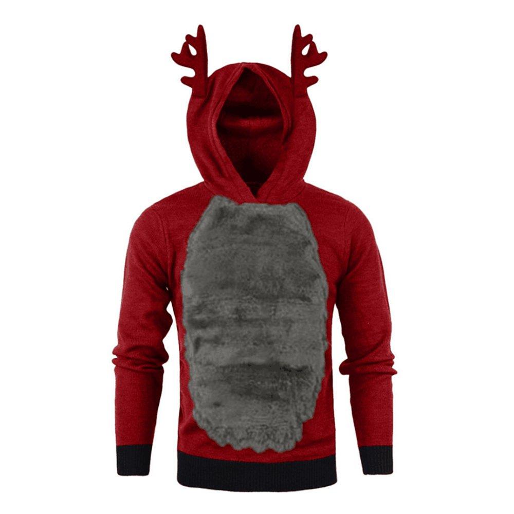 Christmas Hoodie for Men Sweatshirt Furry Reindeer Jacket Plus Velvet Coat