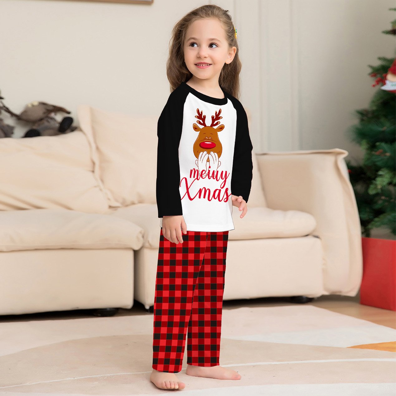 Family Matching Christmas Deer Print Xmas Pajamas Set for Adults Kids Pets - PajmasBuy