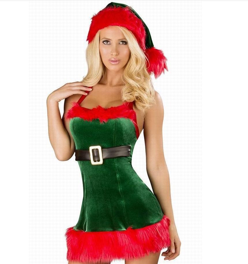 Christmas Sexy Green Tree Suit Santa Claus Costumes Adults Uniform