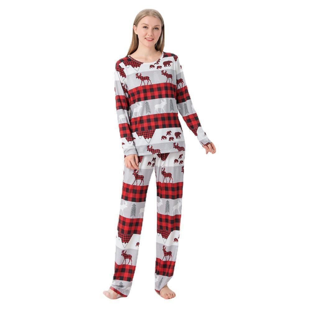 Christmas Family Matching Pajamas Elk Print Plaid Sleepwear Set Dog Pajamas