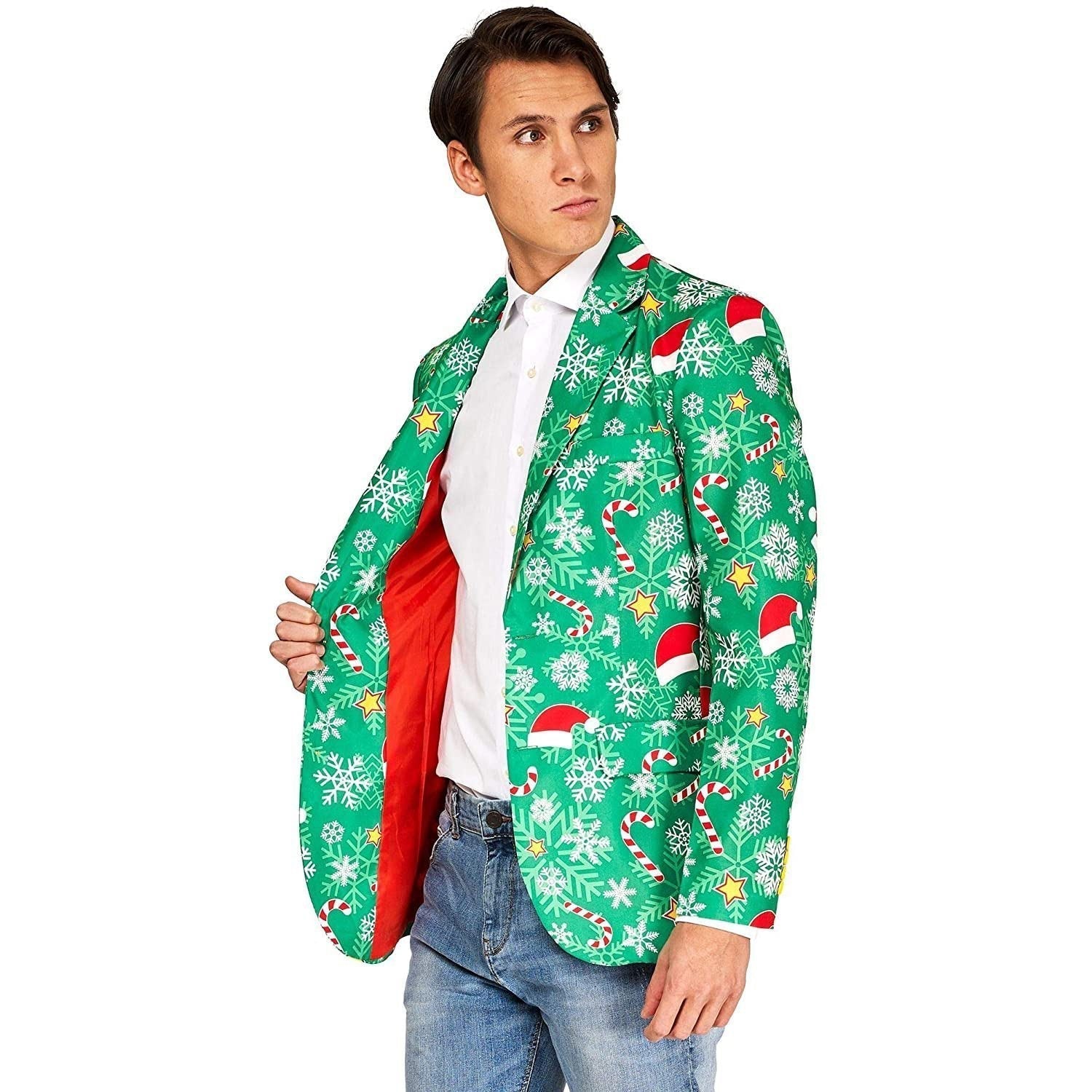 Christmas Blazers Suits for Mens Santa Claus Printed Red Green