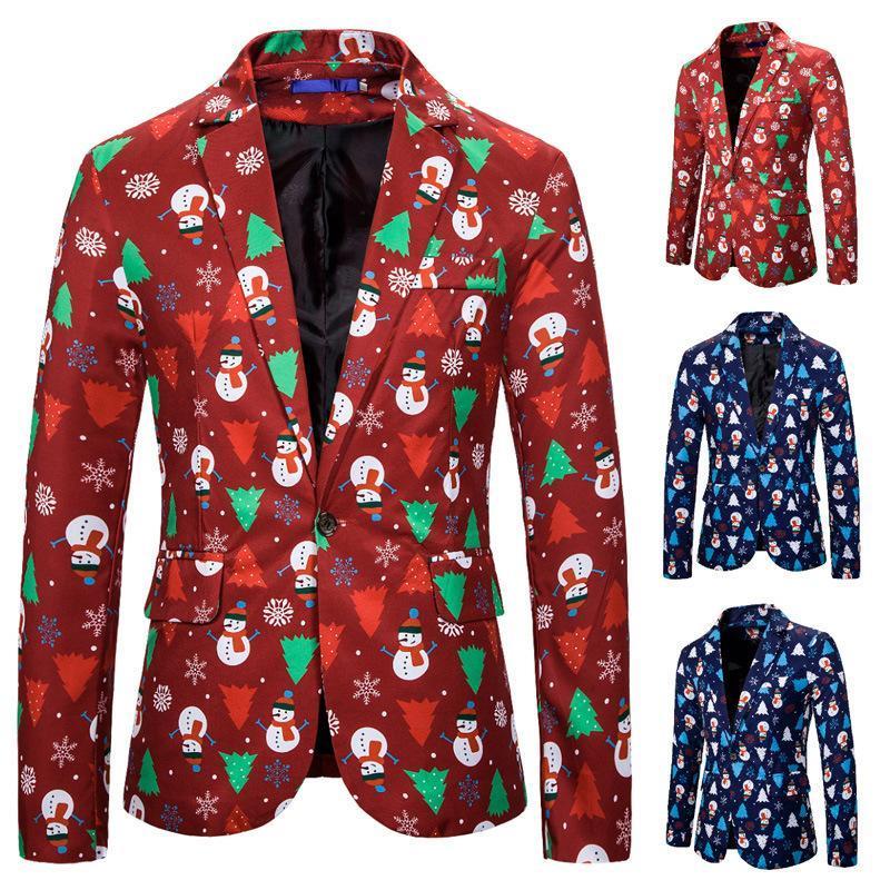 Christmas Blazer Men Snowman Printed Suits Red Blue