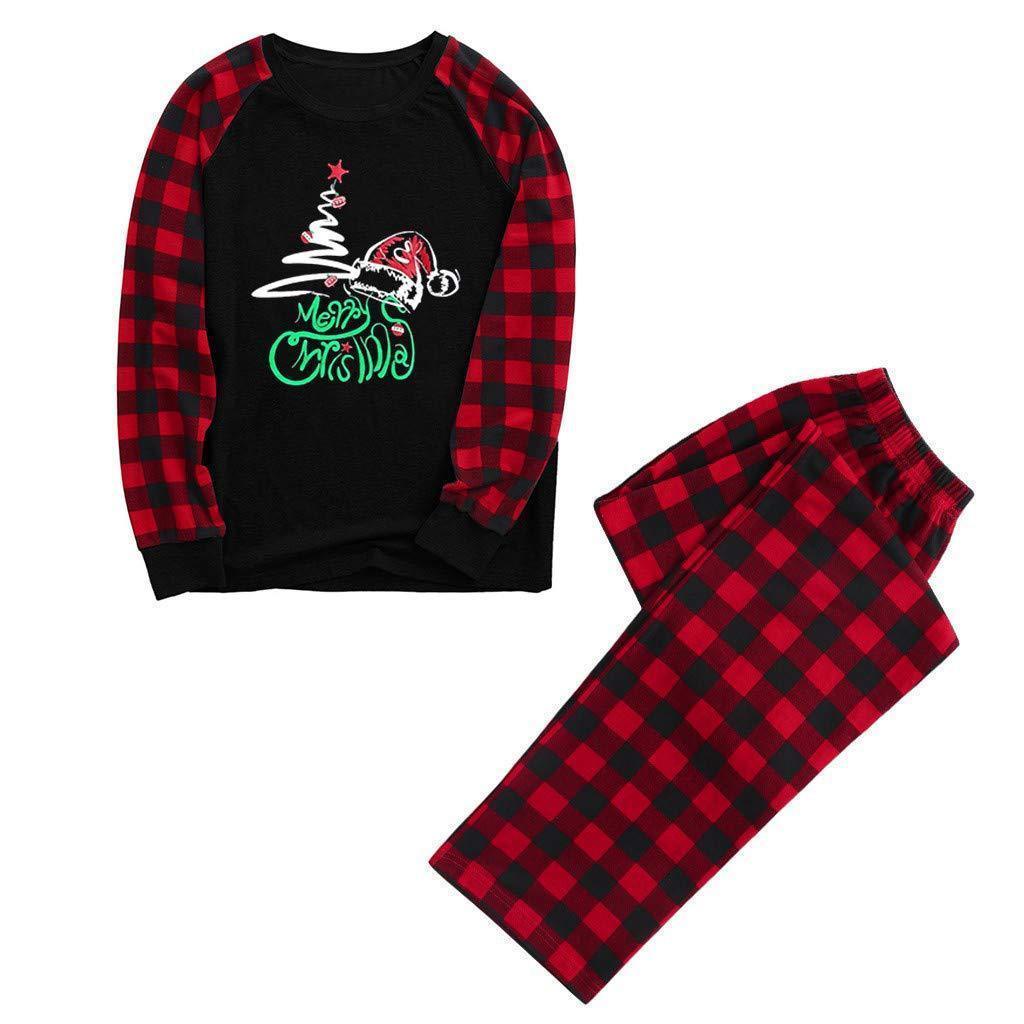 Christmas Family Matching Sleepwear Pajamas Sets red tree Top and Red Plaid Pants