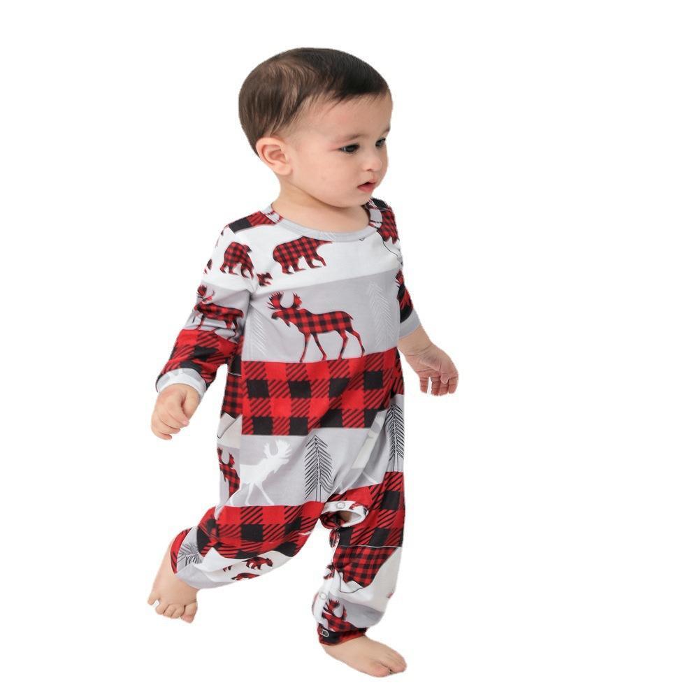 Christmas Family Matching Pajamas Elk Print Plaid Sleepwear Set Dog Pajamas