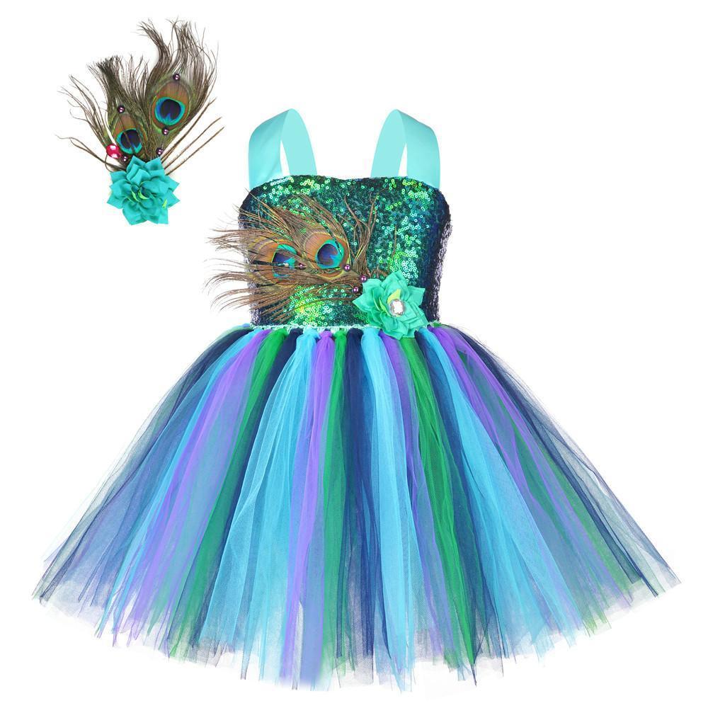 BuyKids Sequin Peacock Feather Costume Girls Easter Carnival Party Dress Now Cheaper With 3 - 5 Days Ship - PajamasBuy