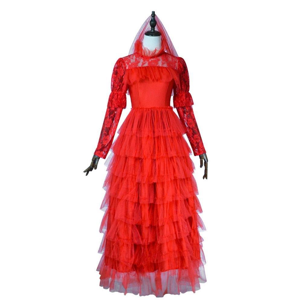 Lydia Deetz Wedding Red Dress Beetlejuice Costume For Women Halloween - Pajamasbuy