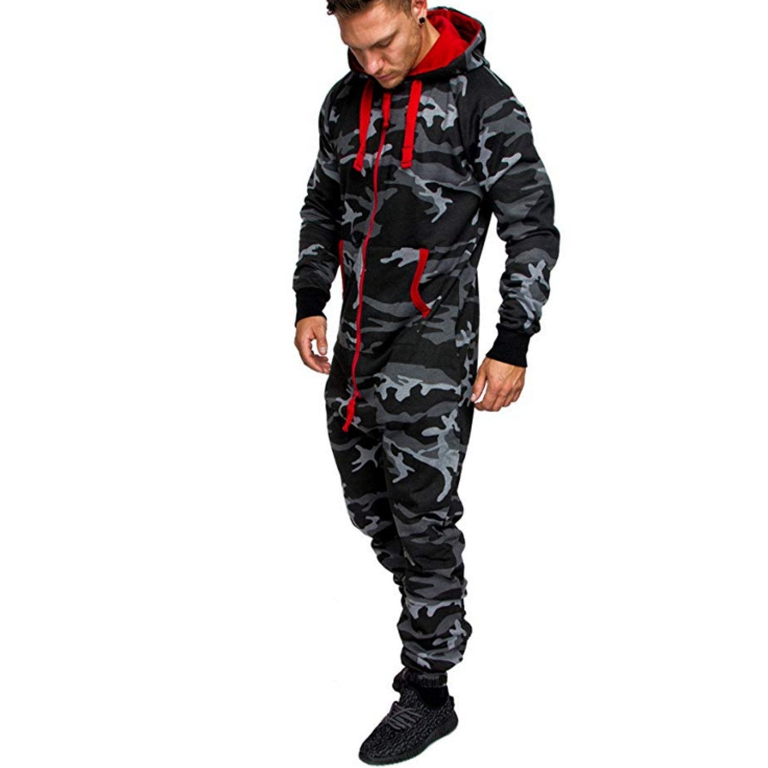 BuyMen's Christmas Hooded Zip Jumpsuit Camouflage Tracksuit with Pockets Now Cheaper With 3 - 5 Days Ship - PajamasBuy