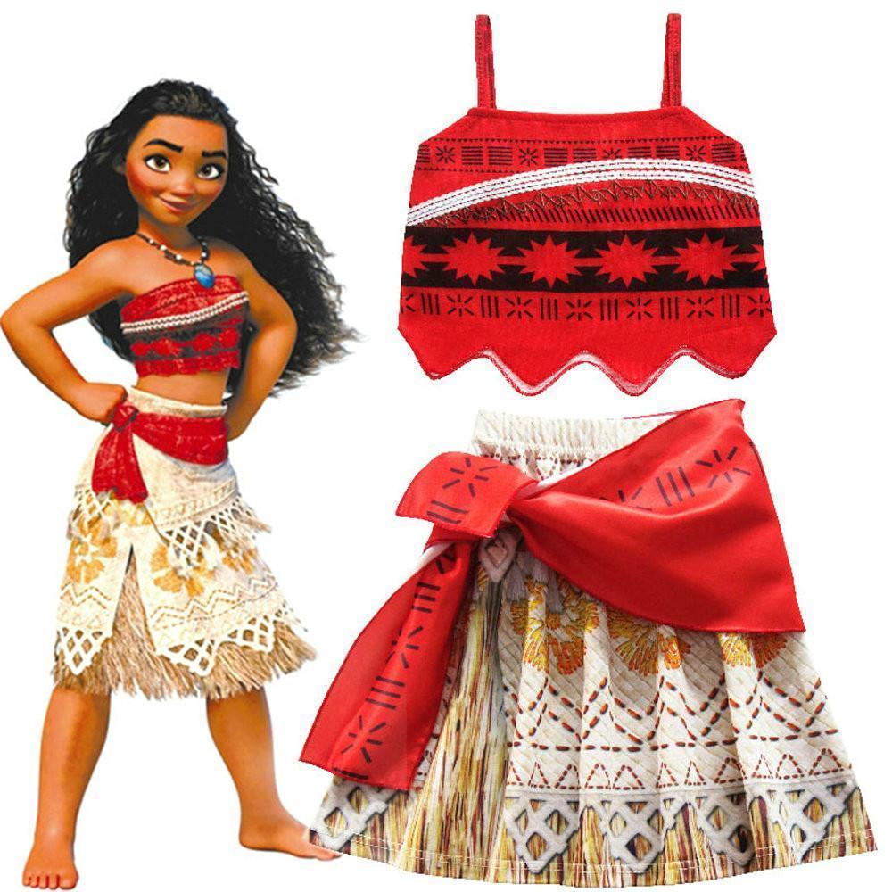 Moana Cosplay Costume Sling Tops Skirt Sets for Girl Toddler - Pajamasbuy