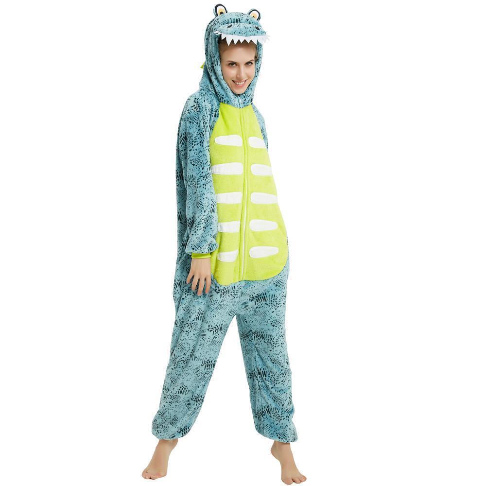 Onesie Kigurumi Pajamas Print Frog Adult's Flannel blue Frog Winter Sleepwear Animal Costume - Pajamasbuy