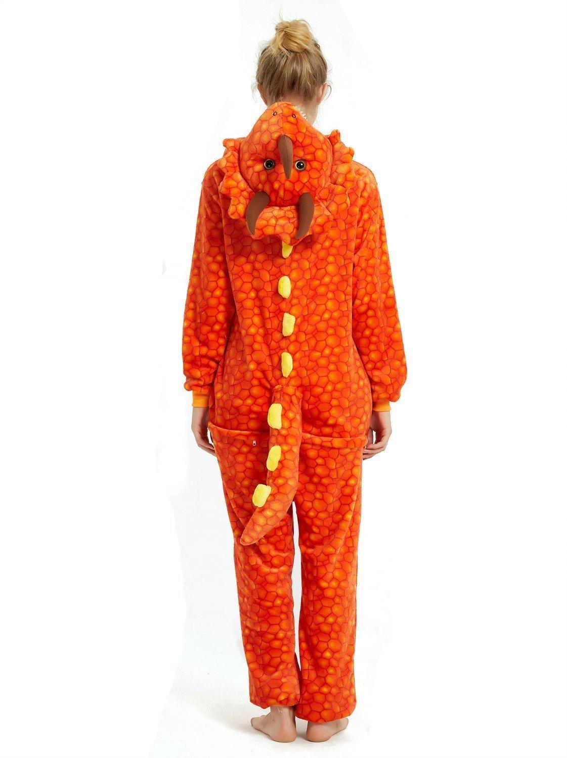 Orange triceratops Dragon Adult Kid Kigurumi Onesies Pajamas Costume - Pajamasbuy