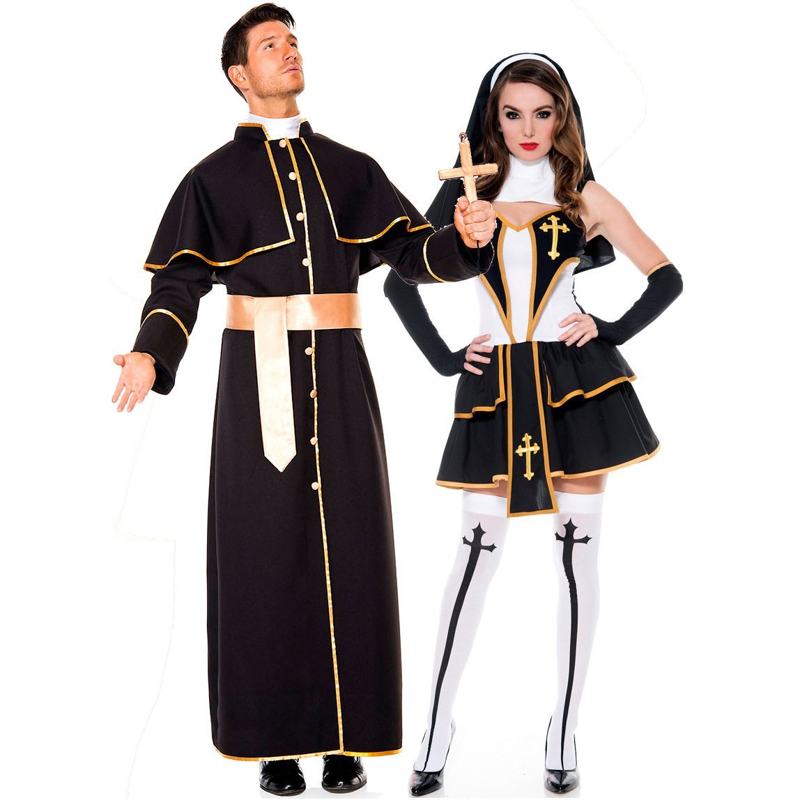 BuyPastor Fr Nun Couples Costume Halloween Outfits Cosplay Party Carnival Now Cheaper With 3 - 5 Days Ship - PajamasBuy