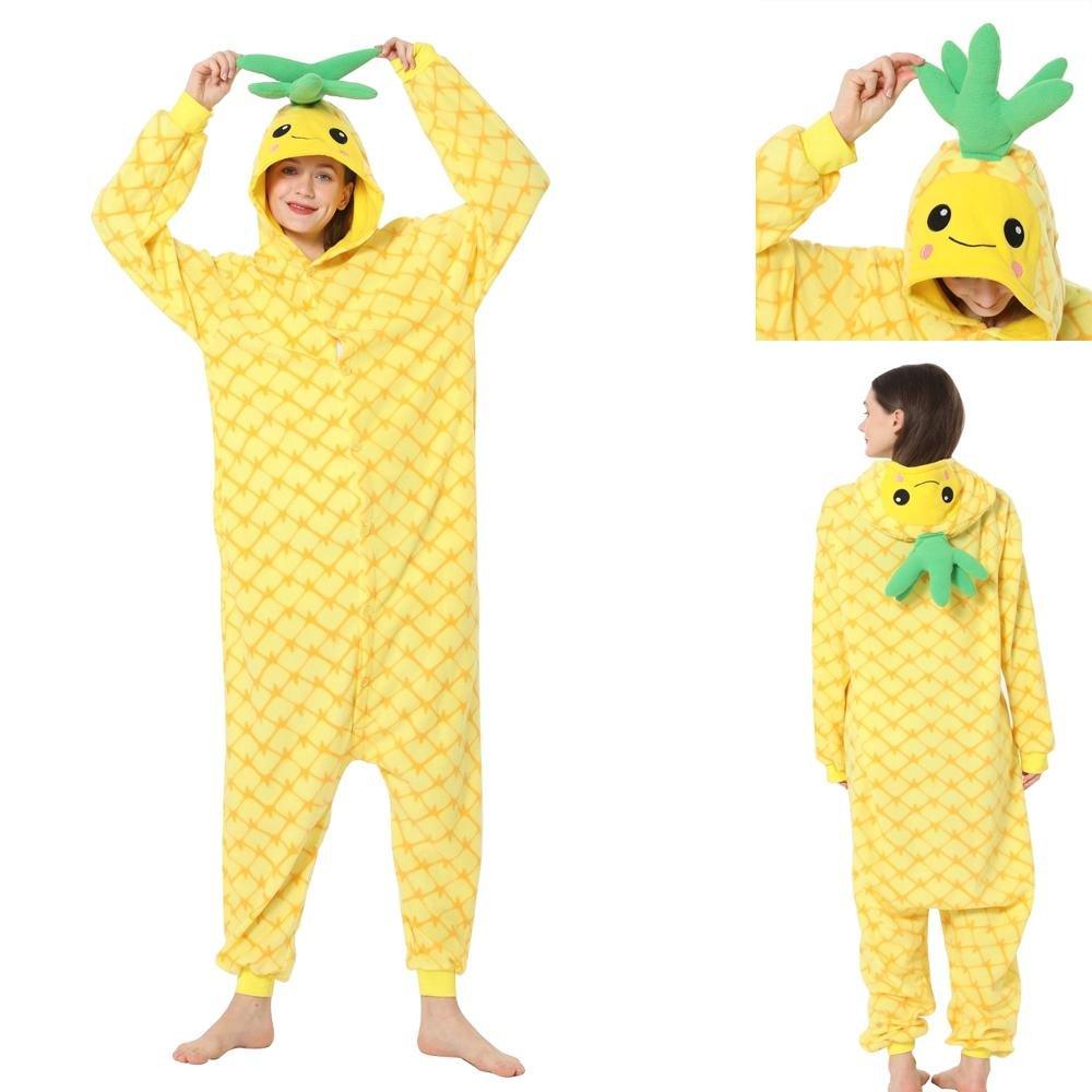 Pineapple Fruit Cartoon Kigurumi Onesies Cozy Fleece Pajamas Costume for Adults - Pajamasbuy