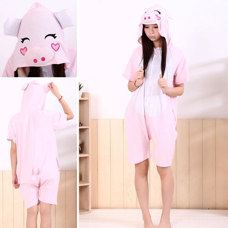 BuyPink Pig Pajamas Animal Onesie Costume Kigurumi Short Sleeve Now Cheaper With 3 - 5 Days Ship - PajamasBuy