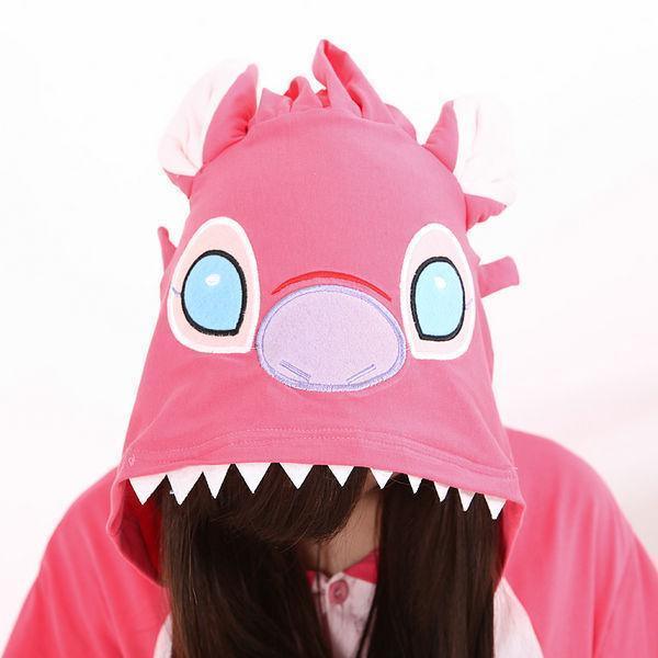 Pink Stitch Pajamas Animal Onesie Hoodie Kigurumi Short Sleeve Costume - Pajamasbuy