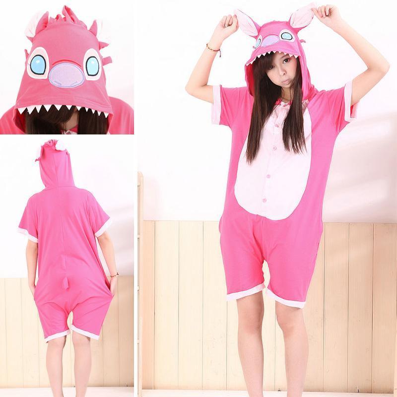 BuyPink Stitch Pajamas Animal Onesie Hoodie Kigurumi Short Sleeve Costume Now Cheaper With 3 - 5 Days Ship - PajamasBuy