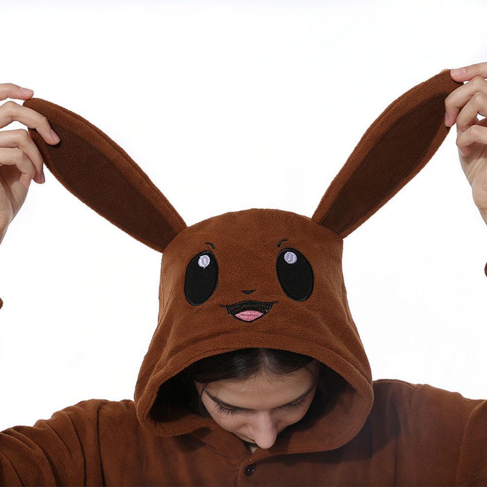 BuyPokemon Original Eevee Kigurumi Onesie Hoodie Costume Pajamas Brown Pajamas Now Cheaper With 3 - 5 Days Ship - PajamasBuy