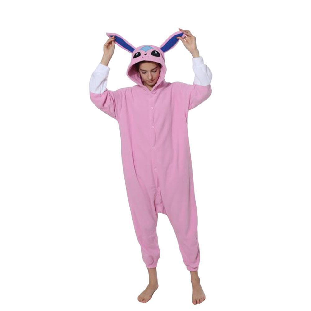 BuyPokemon Pink Glaceon Eevee Kigurumi Onesie Hoodie Costume Pajamas Sylveon Eevee Pajamas Now Cheaper With 3 - 5 Days Ship - PajamasBuy