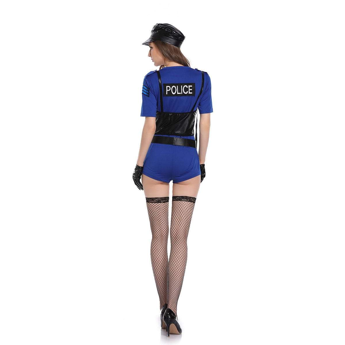 BuyPolicewoman Cosplay Costumes Halloween Police Officer Jumpsuit In Blue Sexy Professional Uniform with Hat Handcuffs Now Cheaper With 3 - 5 Days Ship - PajamasBuy