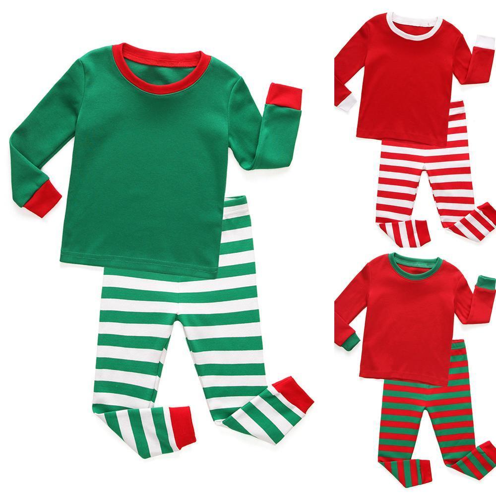 BuyRed Green Christmas Kids Sleepwear Stripes Top Pants Pajamas Set Now Cheaper With 3 - 5 Days Ship - PajamasBuy