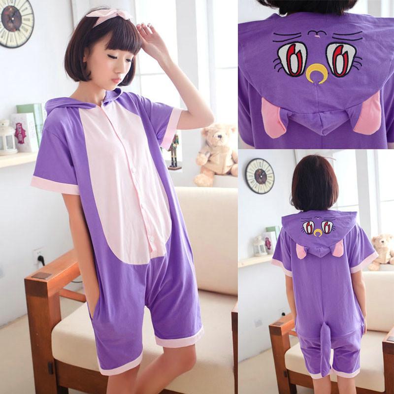 BuySailor moon Purple Cat Luna Animal Onesie Pajamas Short Sleeve Now Cheaper With 3 - 5 Days Ship - PajamasBuy