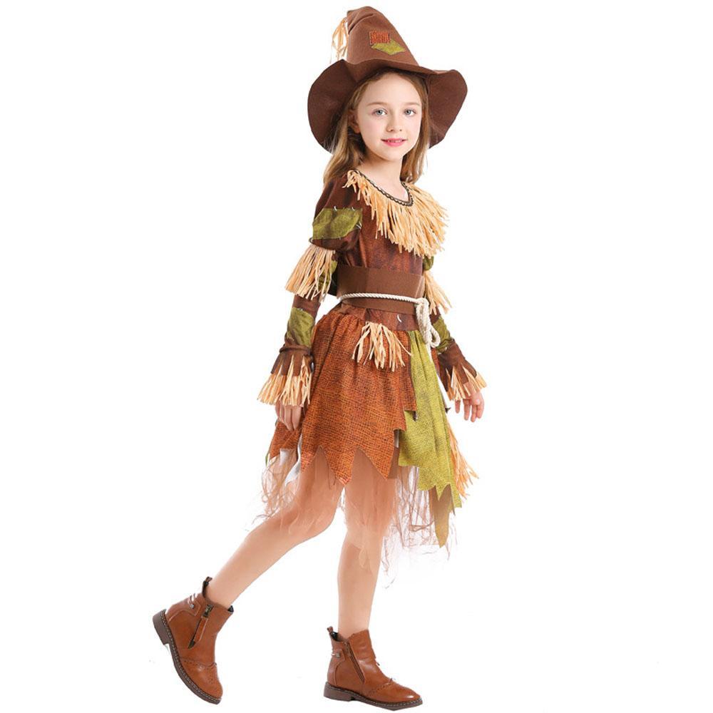 BuyScarecrow Cosplay Costume Halloween Role - Playing Outfit with Dress and Hat for Kids Girls Now Cheaper With 3 - 5 Days Ship - PajamasBuy