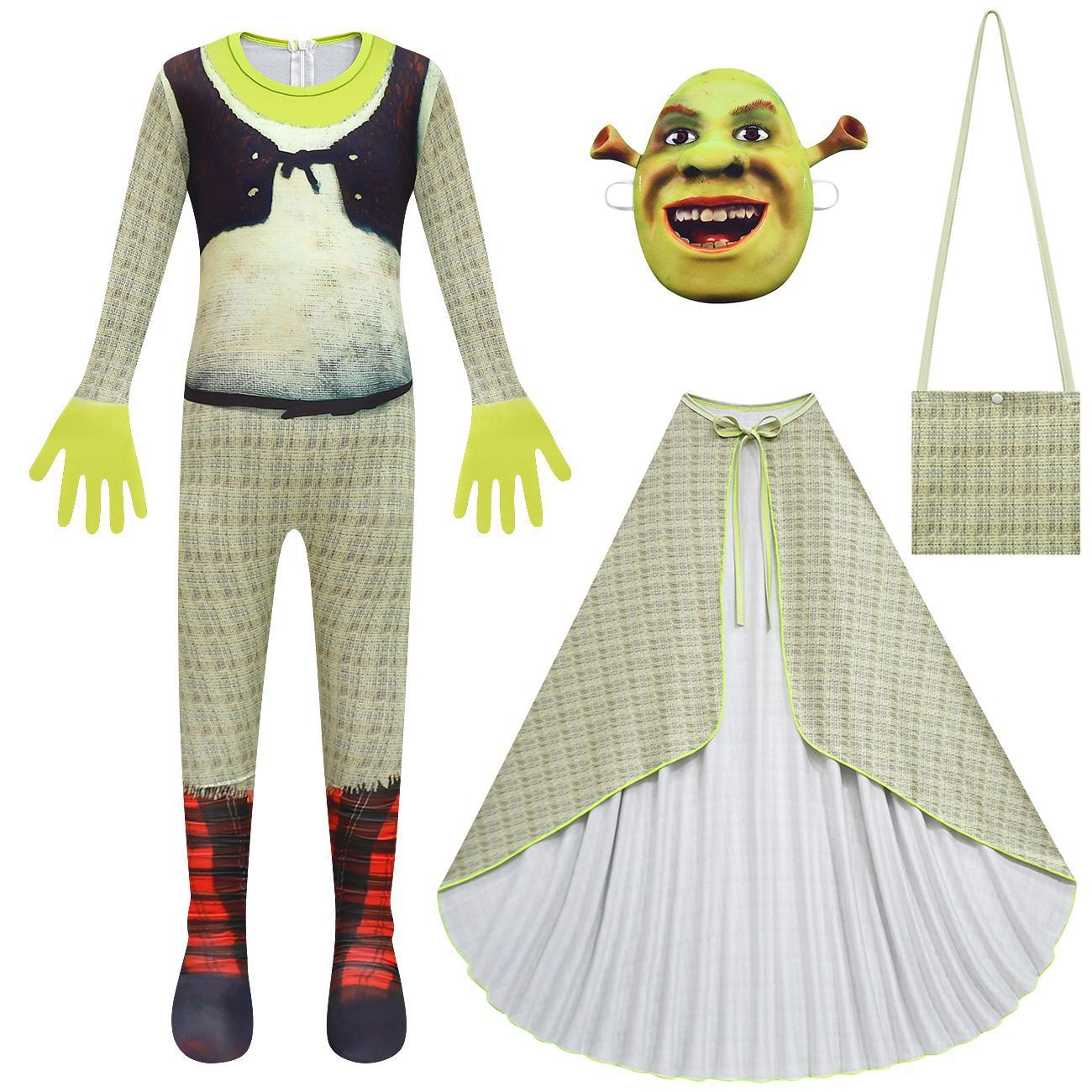 BuyShrek Costume Cosplay Jumpsuit with Mask Bag for Kids Halloween Now Cheaper With 3 - 5 Days Ship - PajamasBuy