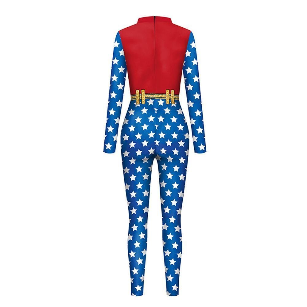 BuySuperhero Wonder Woman Cosplay Costume Halloween Printed Jumpsuit Slim Fit Long Sleeve Party Outfit for Women Now Cheaper With 3 - 5 Days Ship - PajamasBuy