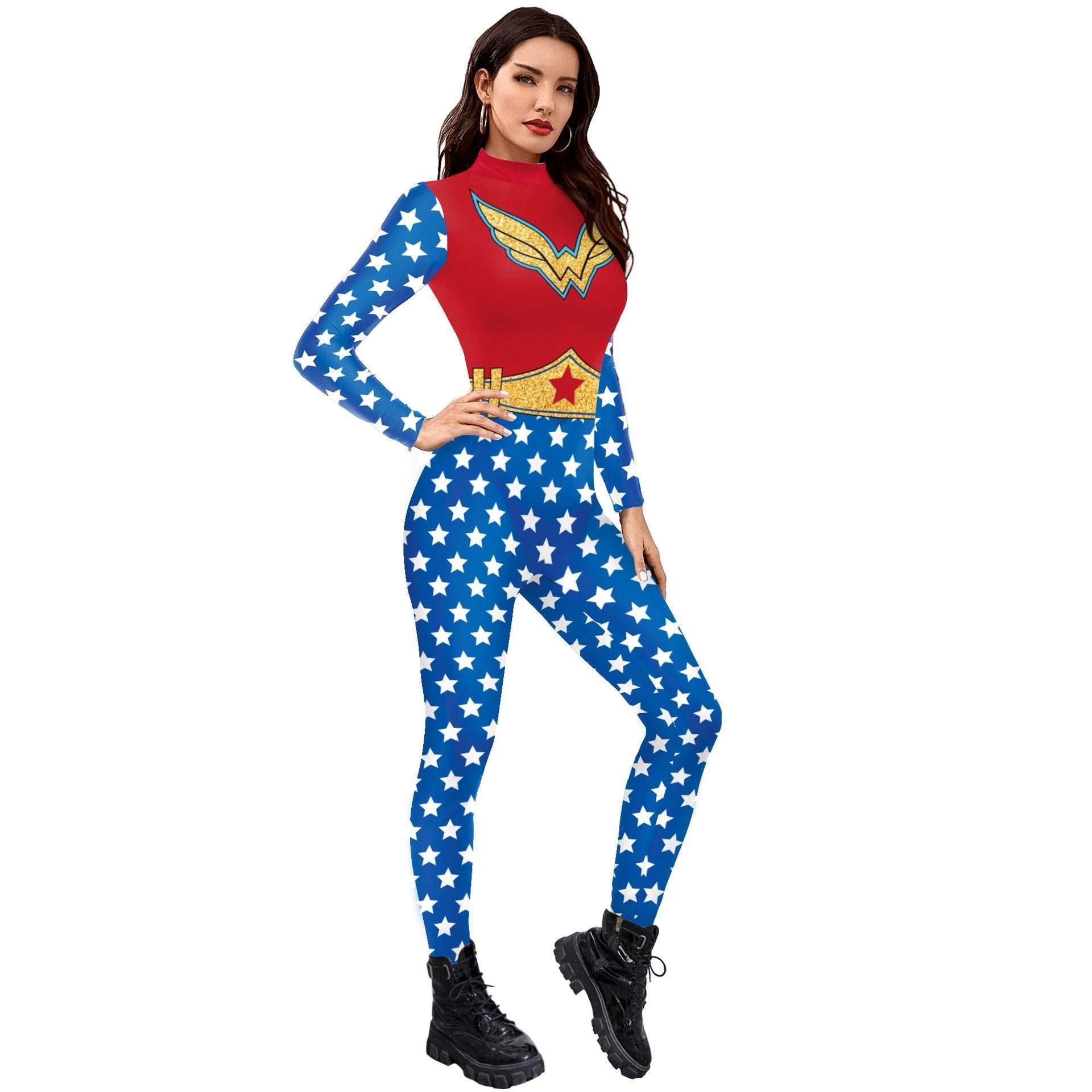 BuySuperhero Wonder Woman Cosplay Costume Halloween Printed Jumpsuit Slim Fit Long Sleeve Party Outfit for Women Now Cheaper With 3 - 5 Days Ship - PajamasBuy