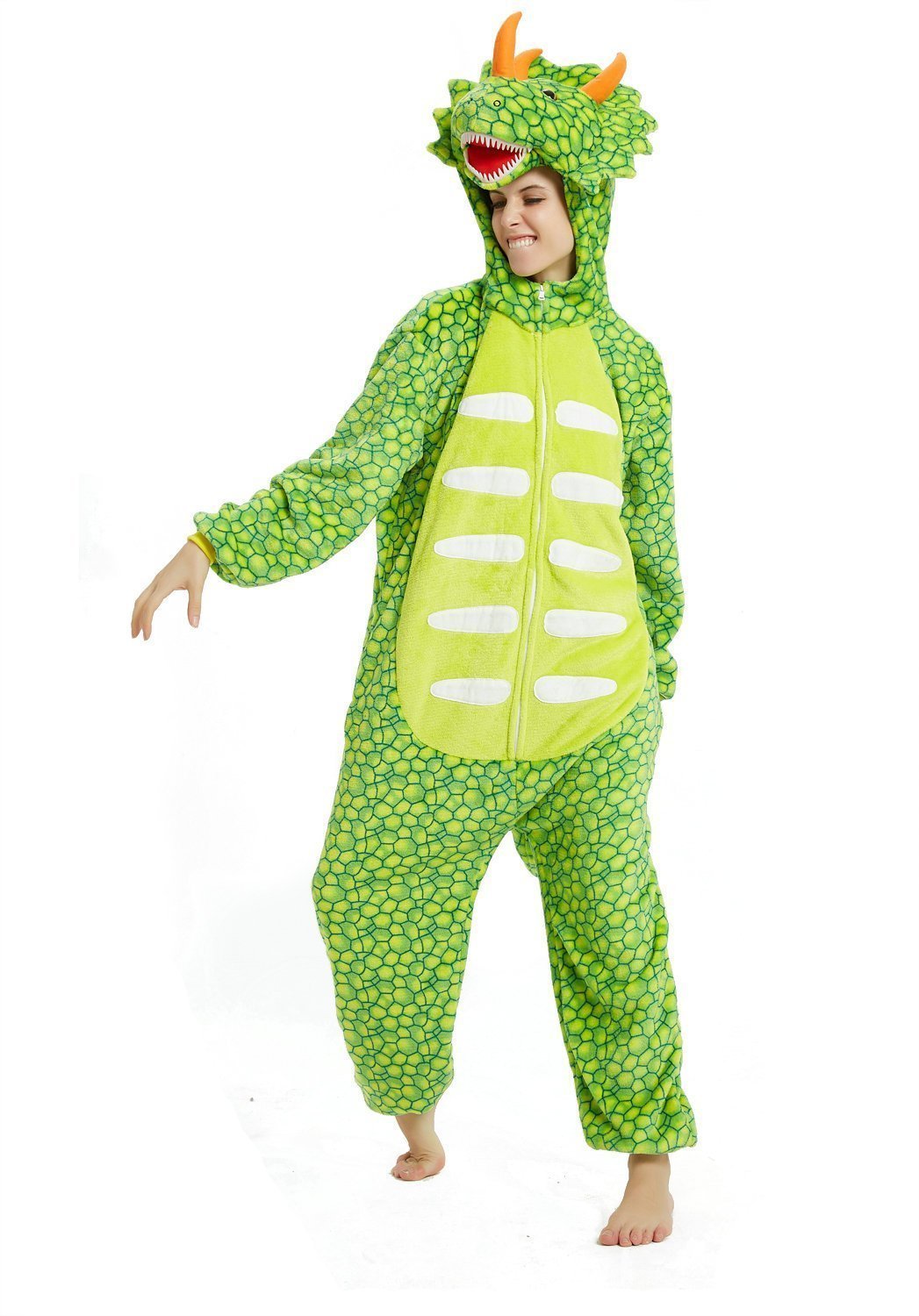 BuyTriceratops Dragon Adult Kigurumi Onesies Pajamas Jumpsuit Animal Costume Light Green Now Cheaper With 3 - 5 Days Ship - PajamasBuy