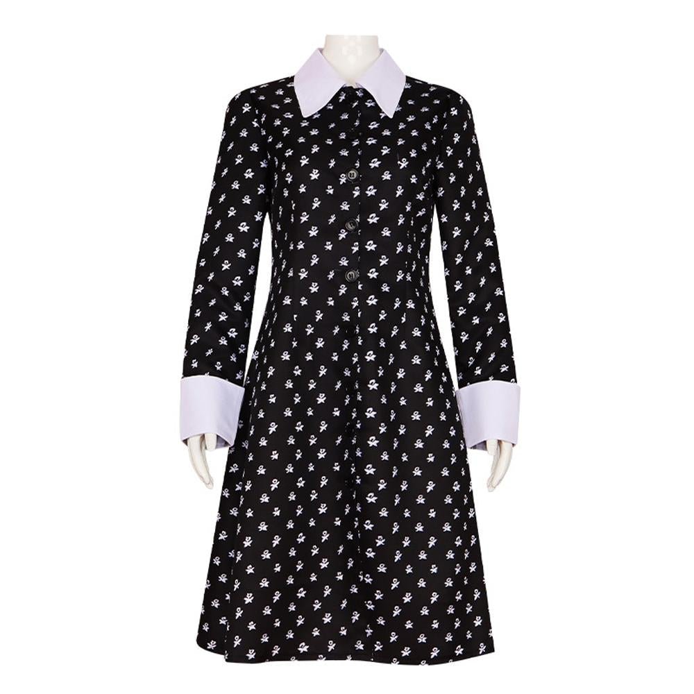 BuyWednesday Costume The Addams Family Cosplay Costumes Long Sleeve Printed Dress For Adult Now Cheaper With 3 - 5 Days Ship - PajamasBuy