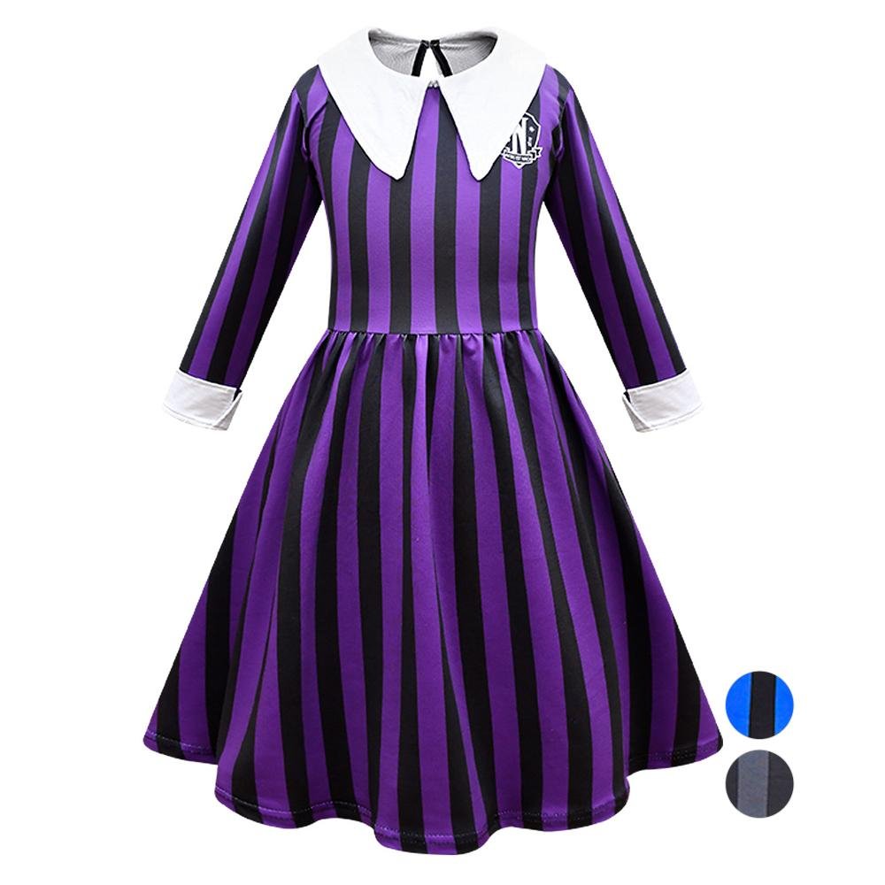 BuyWednesday Costume The Addams Family Cosplay Striped Dress For Kids Now Cheaper With 3 - 5 Days Ship - PajamasBuy