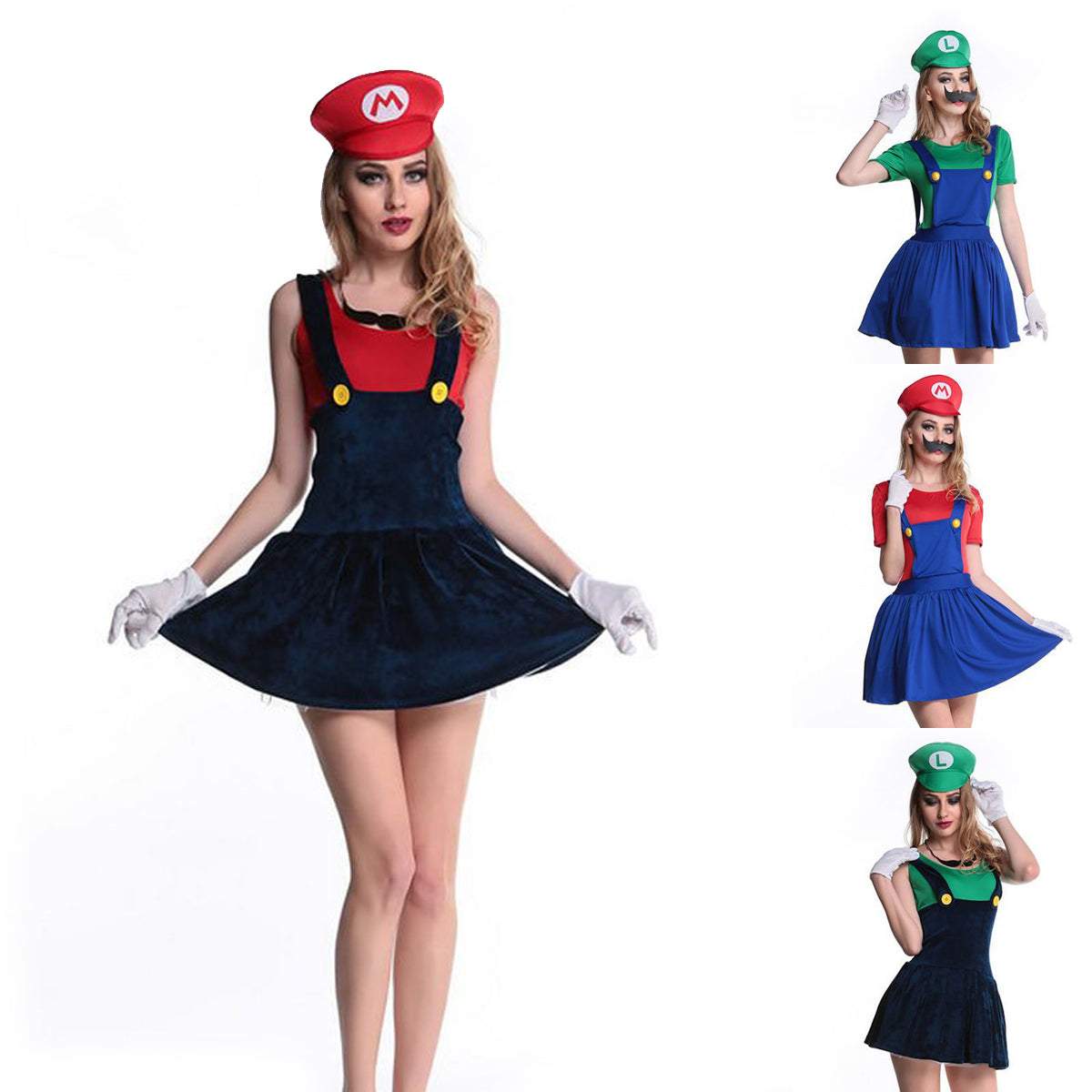 BuyWomen Adult Super Mario Luigi Brothers Plumber Dress Cosplay Costumes Now Cheaper With 3 - 5 Days Ship - PajamasBuy