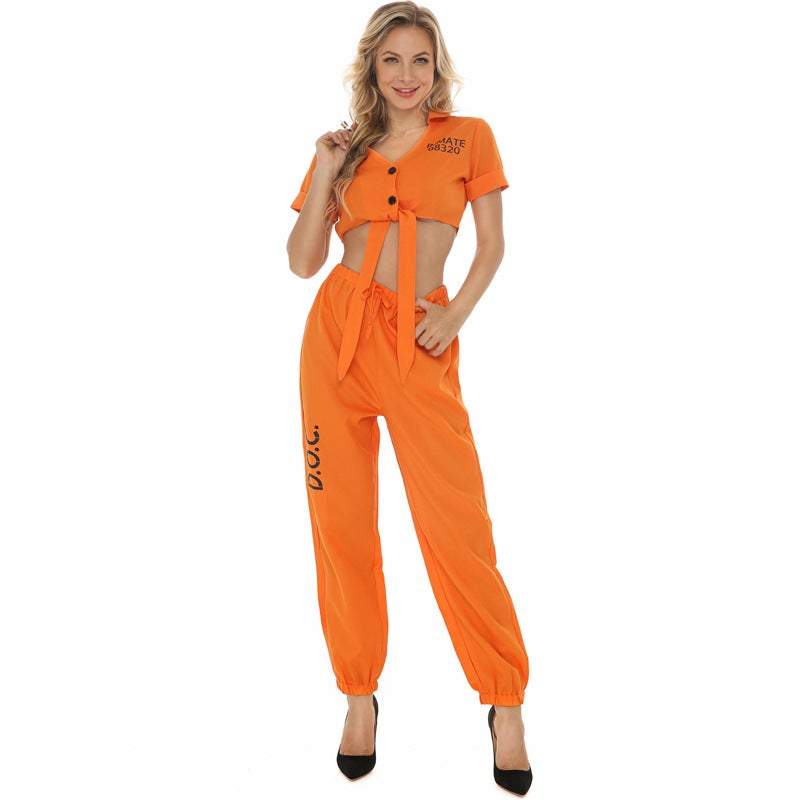 BuyWomen Prisoner Costume Halloween Cosplay Sexy Orange Is The New Black Street Hip Hop Split Shirt Handcuff Jumpsuit Female Now Cheaper With 3 - 5 Days Ship - PajamasBuy