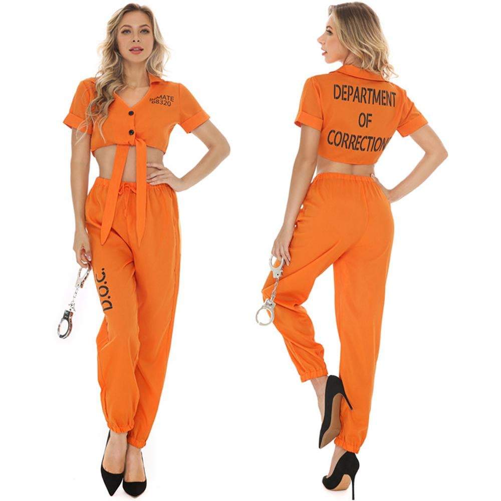 BuyWomen Prisoner Costume Halloween Cosplay Sexy Orange Is The New Black Street Hip Hop Split Shirt Handcuff Jumpsuit Female Now Cheaper With 3 - 5 Days Ship - PajamasBuy