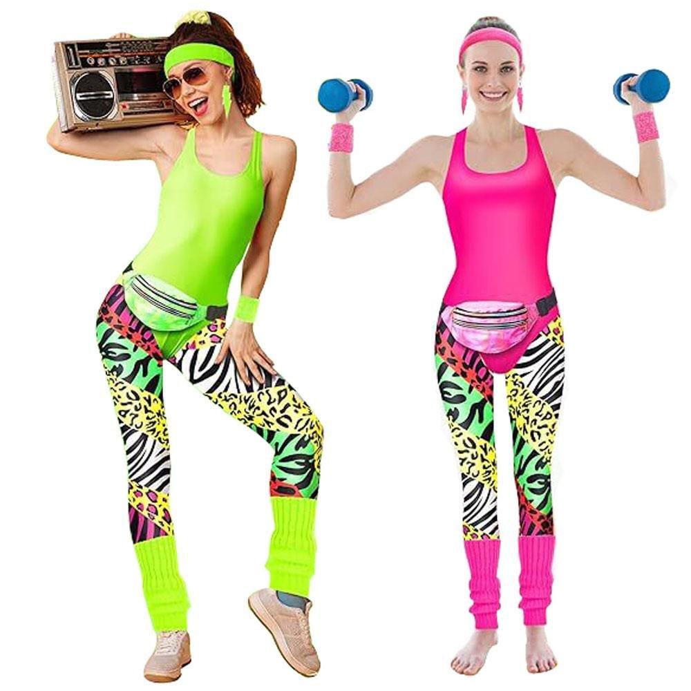 Women Robbie 80s Workout Costume Halloween With Headband Fanny Pack Wristband Earrings - Pajamasbuy