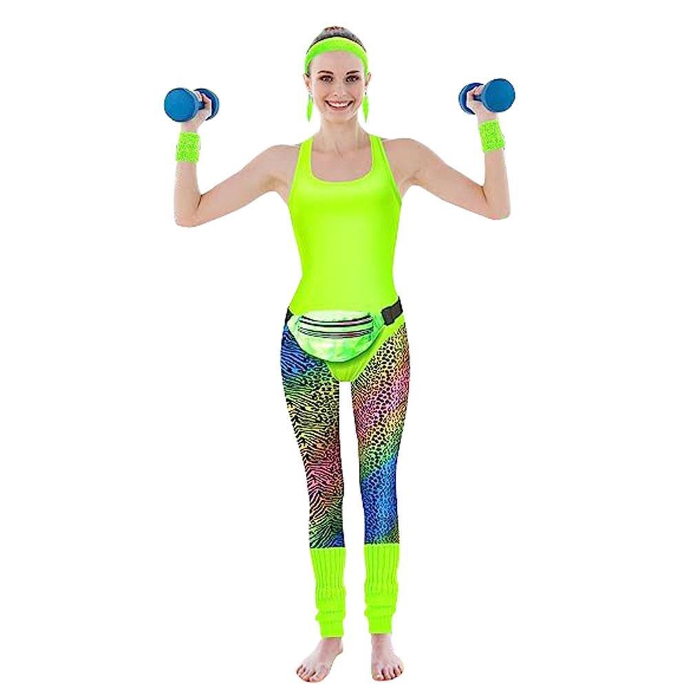 Women Robbie 80s Workout Costume Halloween With Headband Fanny Pack Wristband Earrings - Pajamasbuy