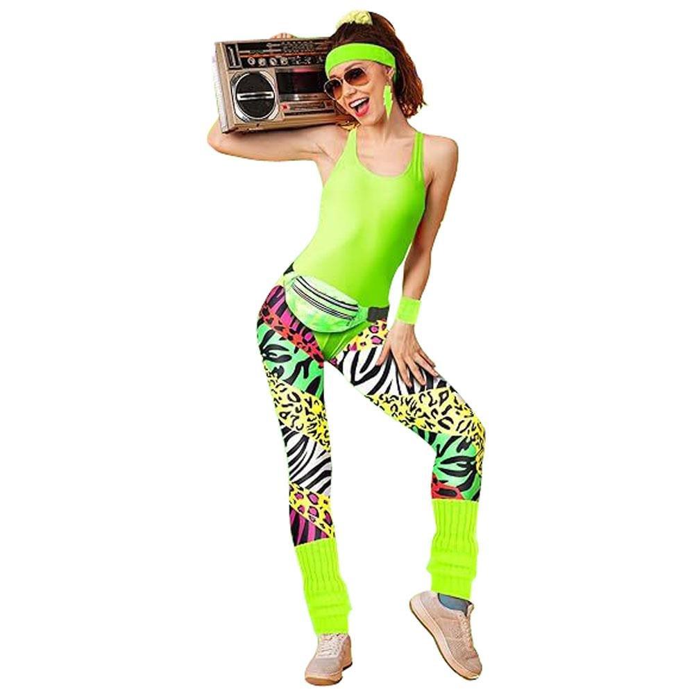 Women Robbie 80s Workout Costume Halloween With Headband Fanny Pack Wristband Earrings - Pajamasbuy