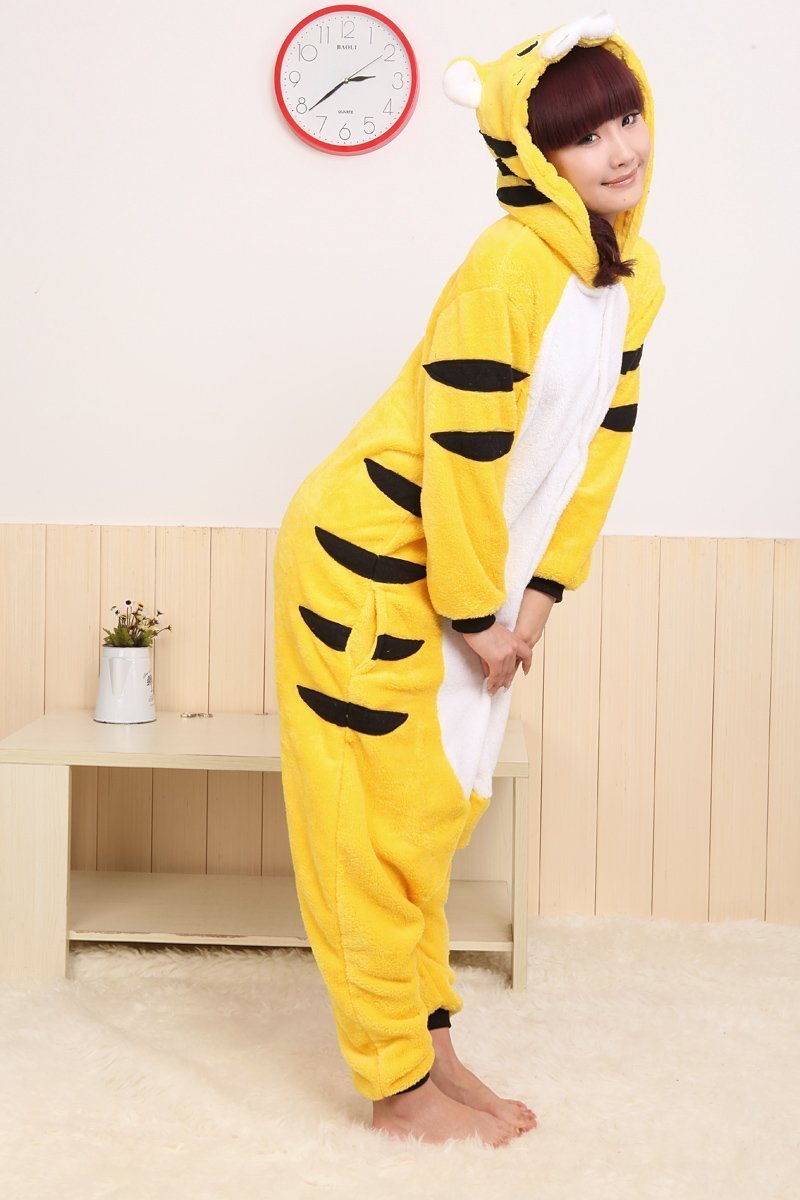 BuyYellow Tiger Pajamas Onesies Animal Kigurumi Hoodie Costume Now Cheaper With 3 - 5 Days Ship - PajamasBuy